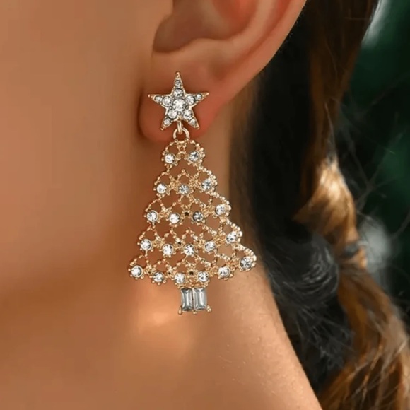 New rhinestone Christmas tree dangle earrings - Picture 2 of 5
